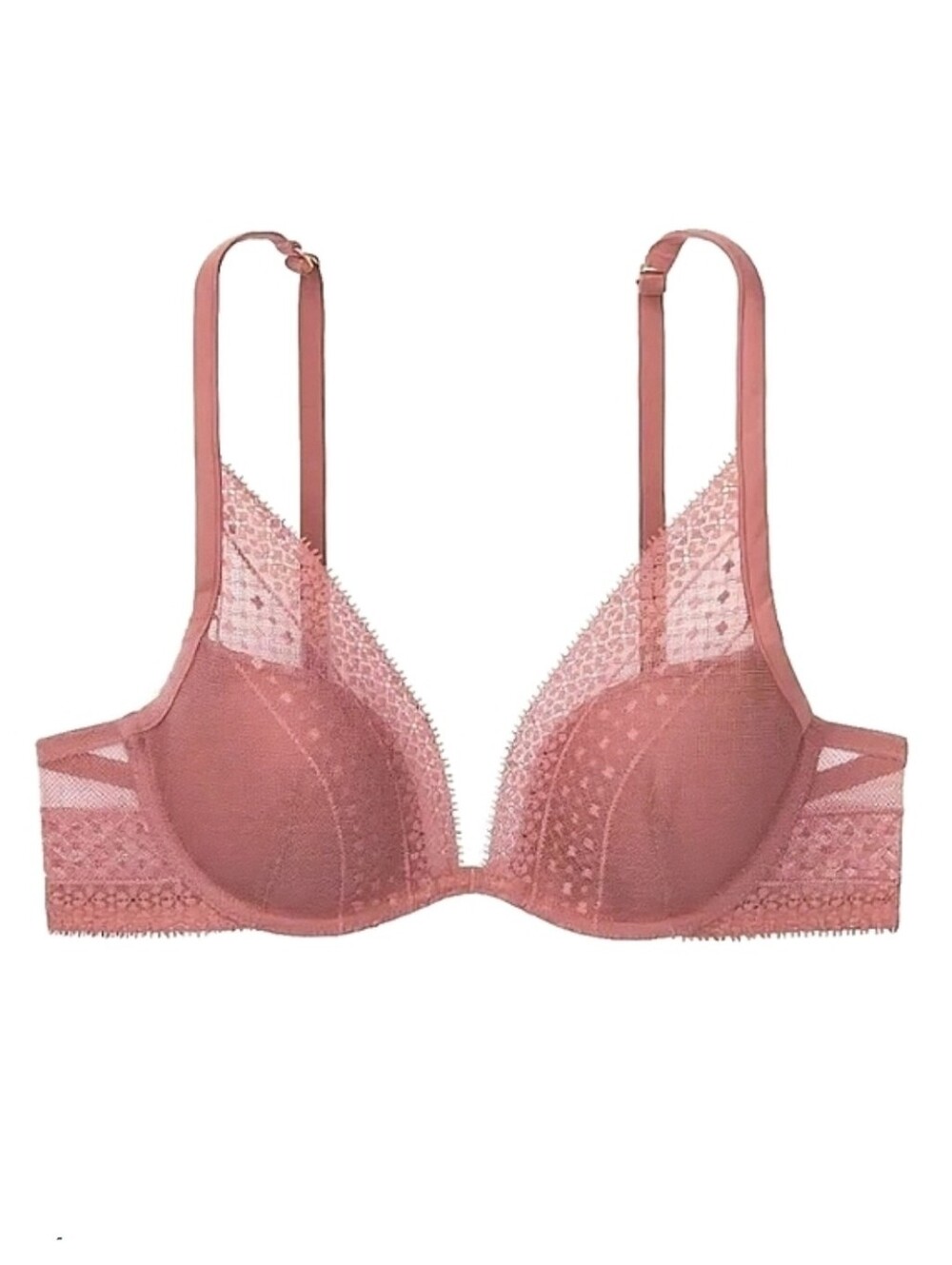 Victoria's Secret Incredible Plunge Lace Bra 32C Vintage Rose
